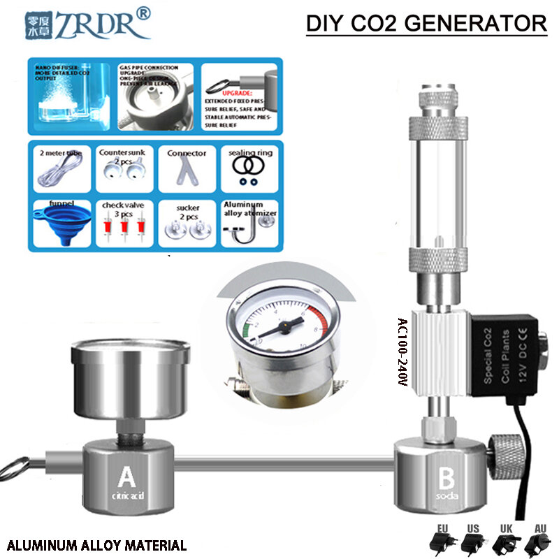 ZRDR Aquarium DIY CO2 generator system kit CO2 generator, bubble counter diffuser with solenoid valve,For / Aquatic plant growth