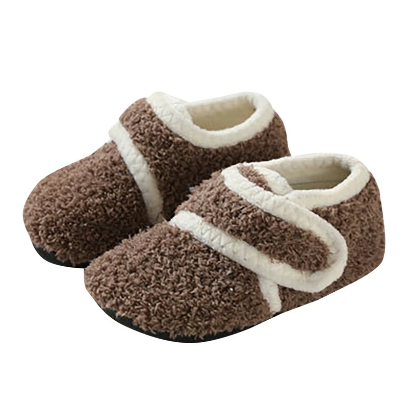 Zapatillas de algodón para niños y niñas, zapatos de piso de felpa para interiores, suela suave, antideslizante, Invierno