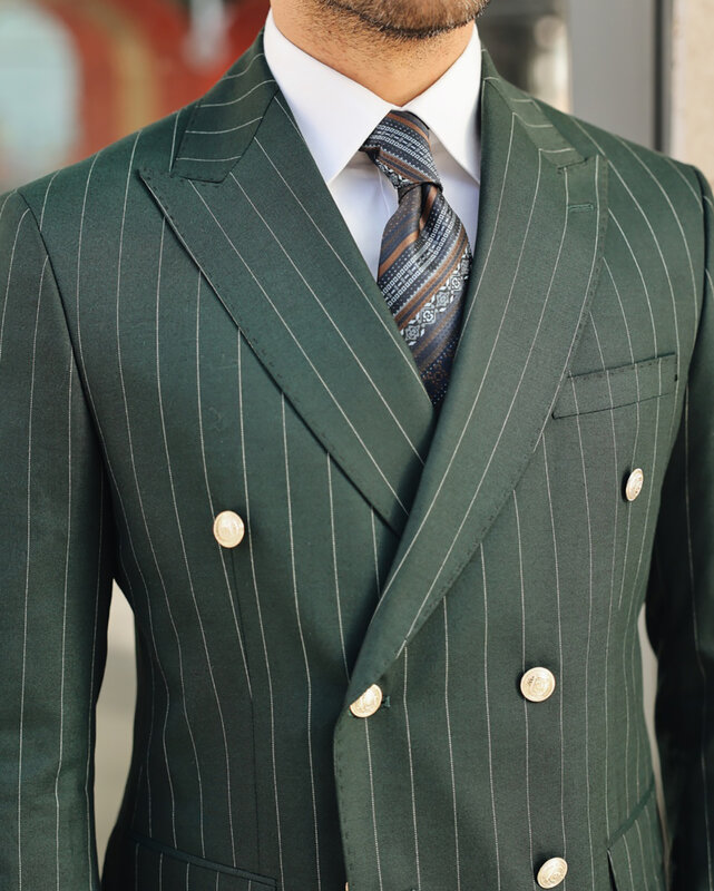 Grüner Herren anzug 2 Stück Blazer Hose Bogen kragen Zweireiher Schnalle formelle Arbeit tragen Hochzeit Abschluss ball Kostüm Größe Farbe