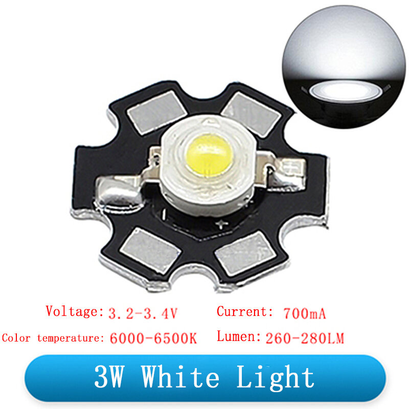 1 واط 3 واط 5 واط عالية الطاقة LED الخرز الطيف الكامل النقي الأبيض/الدافئة مع 20 مللي متر الأسود ستار PCB بالوعة الحرارة الألومنيوم الركيزة لتقوم بها بنفسك أضواء