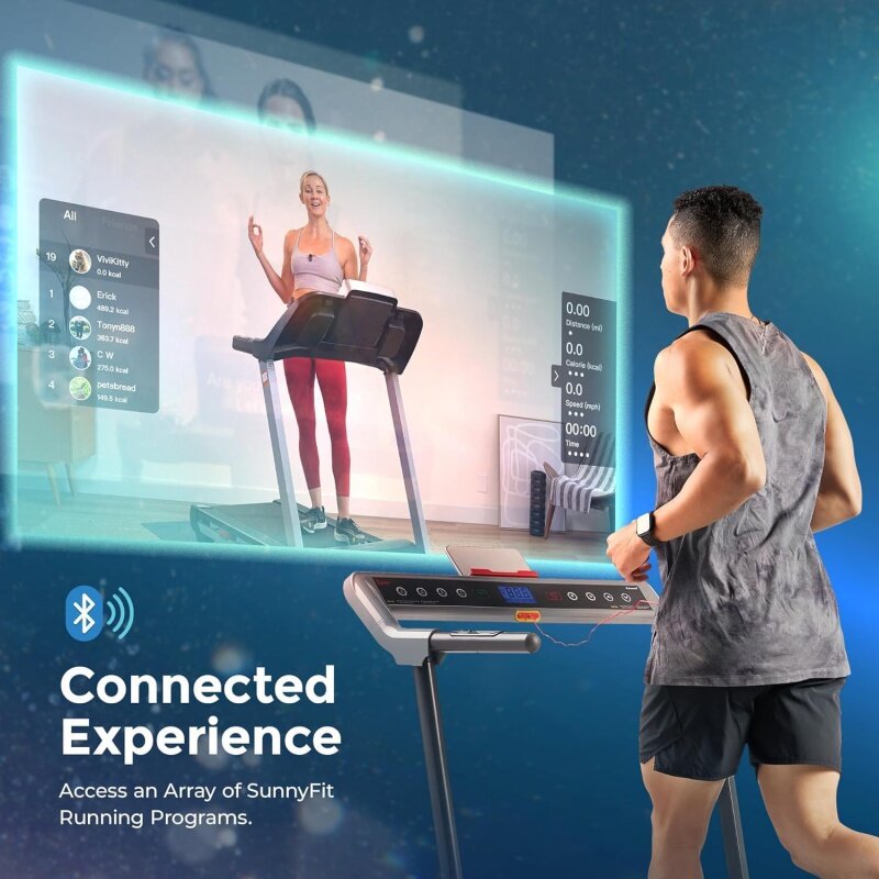 Sunny Health & Fitness Strider Foldable Treadmill, 20-Inch Wide Running Belt, Customizable Workout Programs, Pulse Sensors w