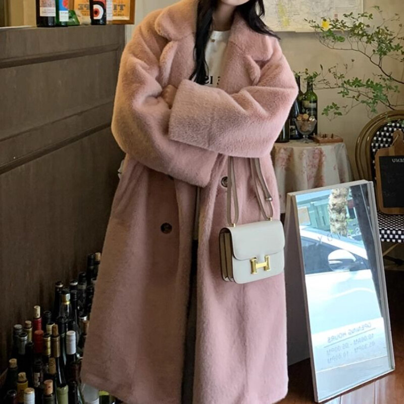 Cappotto con colletto lungo addensato 2023 cappotto da donna in pelliccia di protezione ambientale con pelliccia integrata autunno/inverno