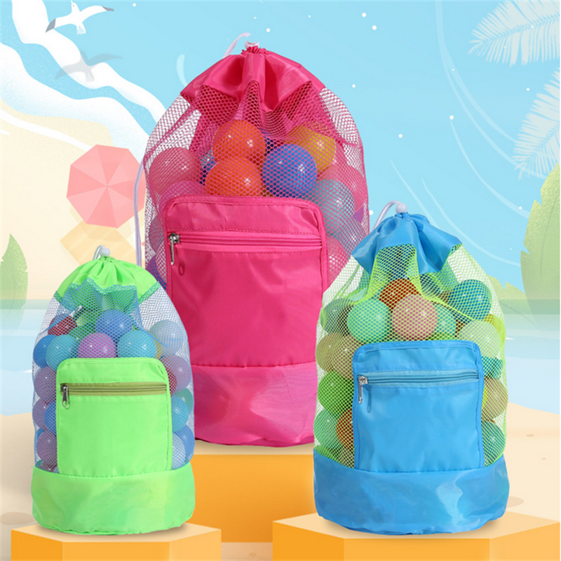 Bolsa de playa portátil para niños, bolsa de natación de malla plegable para juguetes de playa, cesta de almacenamiento para niños al aire libre, saco seco de natación