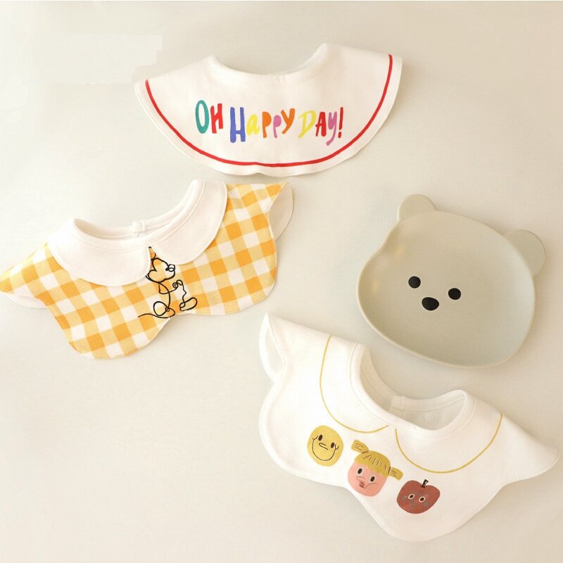 3Pcs Set INS Korean Style Baby Cotton Bibs Cartoon Embroidery Burp Cloths Boys And Girls Care Saliva Towel Kids Accessories