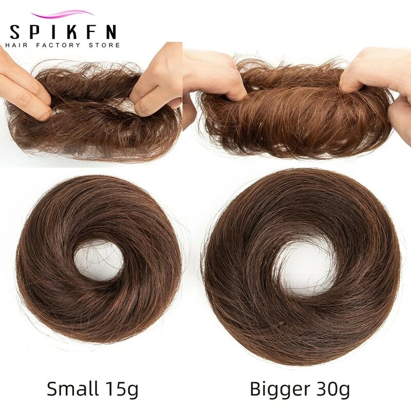 Messy Hair Bun Hair Pieces Straight Scrunchie Updo with Elastic Rubber Band Extension Human Hair Ponytail Chignon Donut for wome