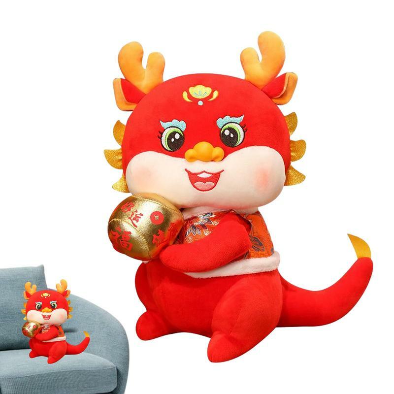 Capodanno cinese 2024 peluche drago bambola peluche confortevole drago cinese rosso fortunato peluche per decorazioni da tavola Festival