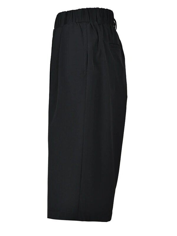 [EAM] Wysoka elastyczna talia Czarne plisowane kieszenie Spodnie do kolan Nowe luźne spodnie damskie Moda Wiosna Lato 2024 1DF7982