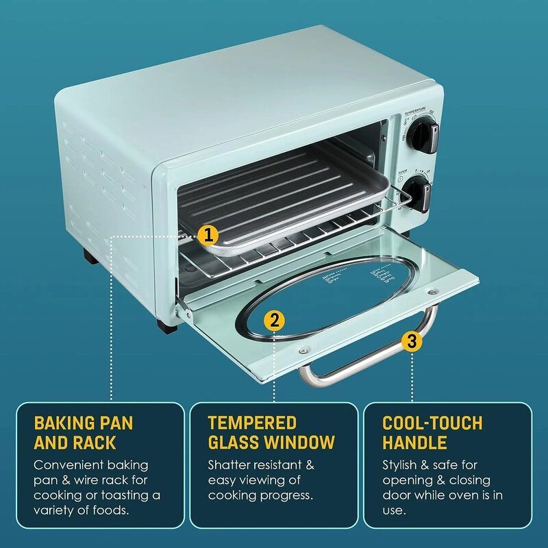 Retro Countertop Toaster Oven Temperature Control and Adjustable 60 Minute Timer 1000 Watt