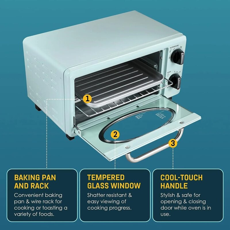 Grille-pain rétro avec minuterie réglable, contrôle de la température du four, 60 minutes, 1000 W