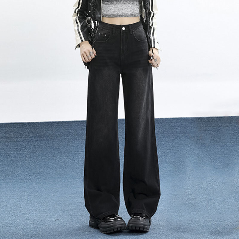 Осенне-зимние винтажные толстые теплые джинсы черная узкая версия прямые джинсы с высокой талией женские Мешковатые универсальные джинсы