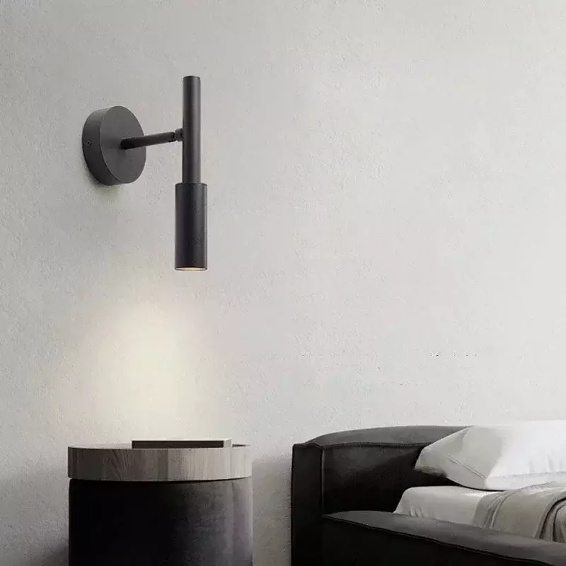 Kinkiet LED nowoczesny czarny biały reflektor dekoracyjny do przejścia nocna sypialnia minimalistyczna obrotowa oprawa oświetleniowa wewnętrzna