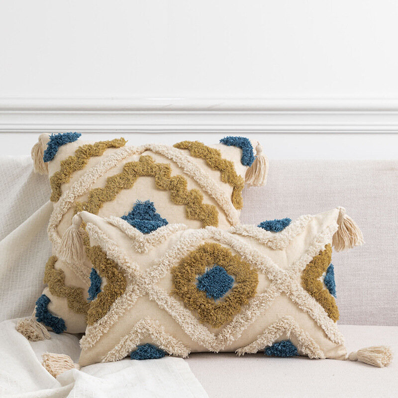 Stylu boho haftowana poszewka pokrycie na poduszkę casualowa bawełniana Tufting futerał dekoracja sypialni na sofę z frędzlami