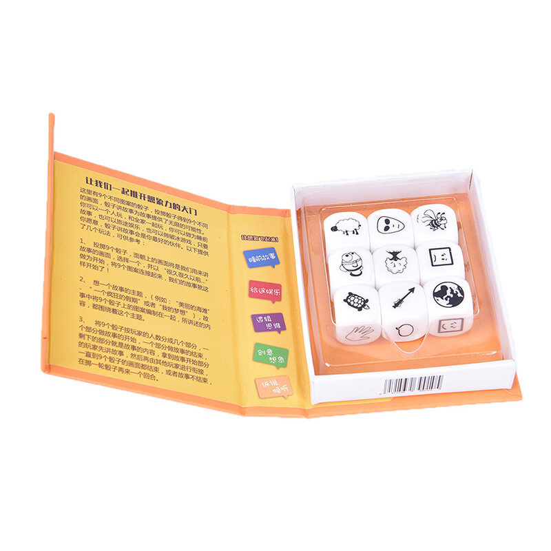 9Pcs Story Dice Puzzle Board Game Telling Story Book Family/Party/Friends Parents with Children Funny English Game