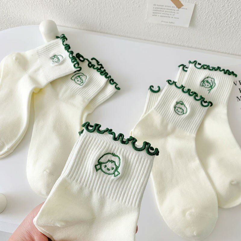 Women's Cotton Socks Sweet Cute Girl Embroidered Fashion Ruffles Lace Simple Fashion Japanese Kawaii Sports Socks C111