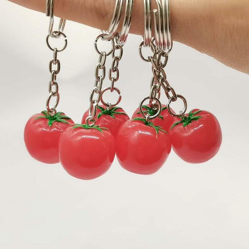Bonito pingente de tomate 3D chaveiro, polimento pingentes saco planta, acessório bolsa, 2pcs