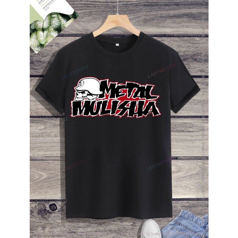 Klasyczny metalowy punk styl koszulka z nadrukiem Top męska koszulka moda uliczna rekreacyjne odzież typu Streetwear z krótkim rękawem z okrągłym dekoltem