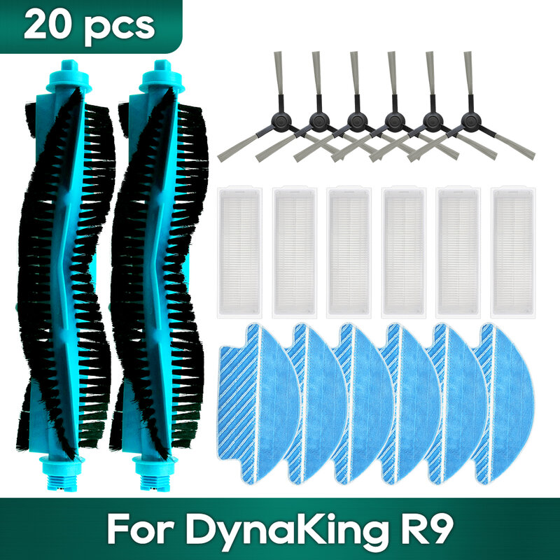 Peças sobressalentes para aspirador robótico, escova lateral principal, filtro Hepa, Mop Rag, apto para DynaKing R9