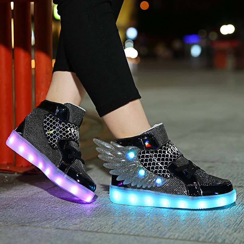 Детская повседневная обувь, новинка, маленькие и средние детские светящиеся туфли со светодиодной подсветкой и зарядкой, детская обувь, разноцветная обувь с USB-разъемом