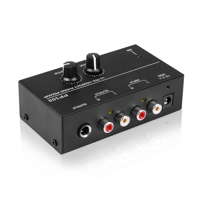 Ultra-Compact Phono Preamp com Bass Treble Balance, Pré-Amplificador Turntable Pré-amplificador com Ajuste de Volume, Plug EUA, PP500