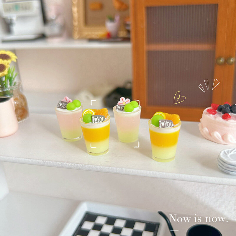 1pc Mini Fruit Tea Dessert Cup Cocktail Drink DIY Resin Scene Model Miniature Food Play Toy For 1:12 1:6 Dollhouse Accessories