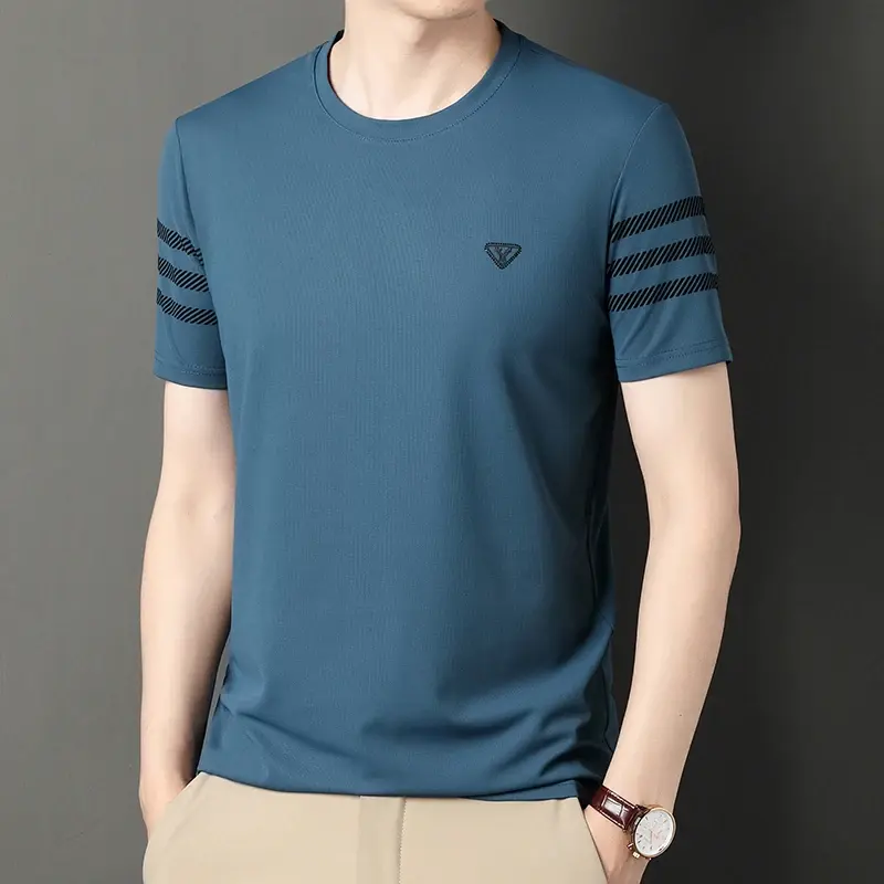 Camiseta de manga media para hombre, Camiseta holgada y cómoda con cuello redondo, informal, a la moda, novedad de primavera y verano