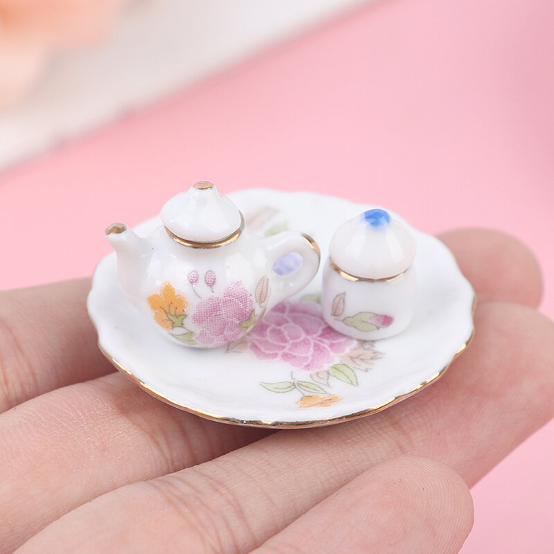 1set miniatur rumah boneka, porselen cangkir teh kopi peralatan makan keramik rumah boneka aksesoris dapur