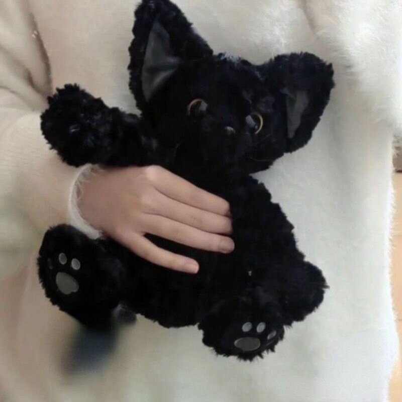 Niedliche Plaime Katze Plüsch tier Wurf kissen Khaki Deutsch lockige Kuki schwarze Katze Puppe Puppe große Augen Influencer Kind Geburtstags geschenk