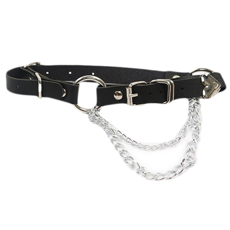 Nuevo estilo, cinturón piel sintética gótico Punk sexi para mujer, anillo cadena Metal, correa cintura, cinturones