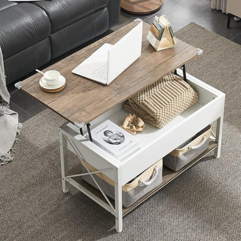 Tavolino elevabile, tavolino in noce bianco nel soggiorno, tavolino moderno in stile minimalista piccolo spazio