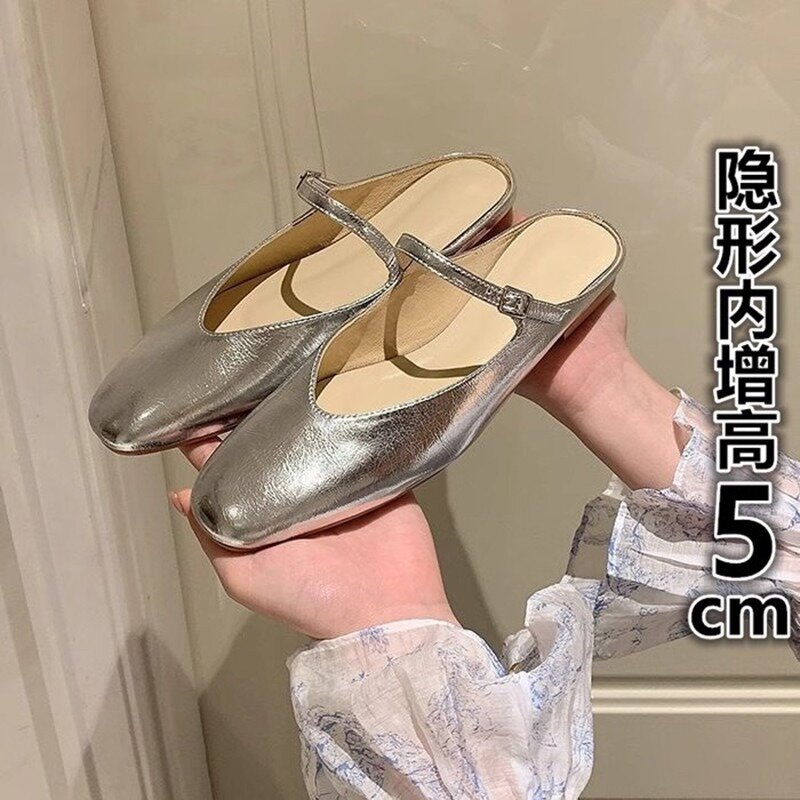 Zapatillas poco profundas de tacón bajo para mujer, zapatos de goma de Pu, novedad de verano, gran oferta, 2024