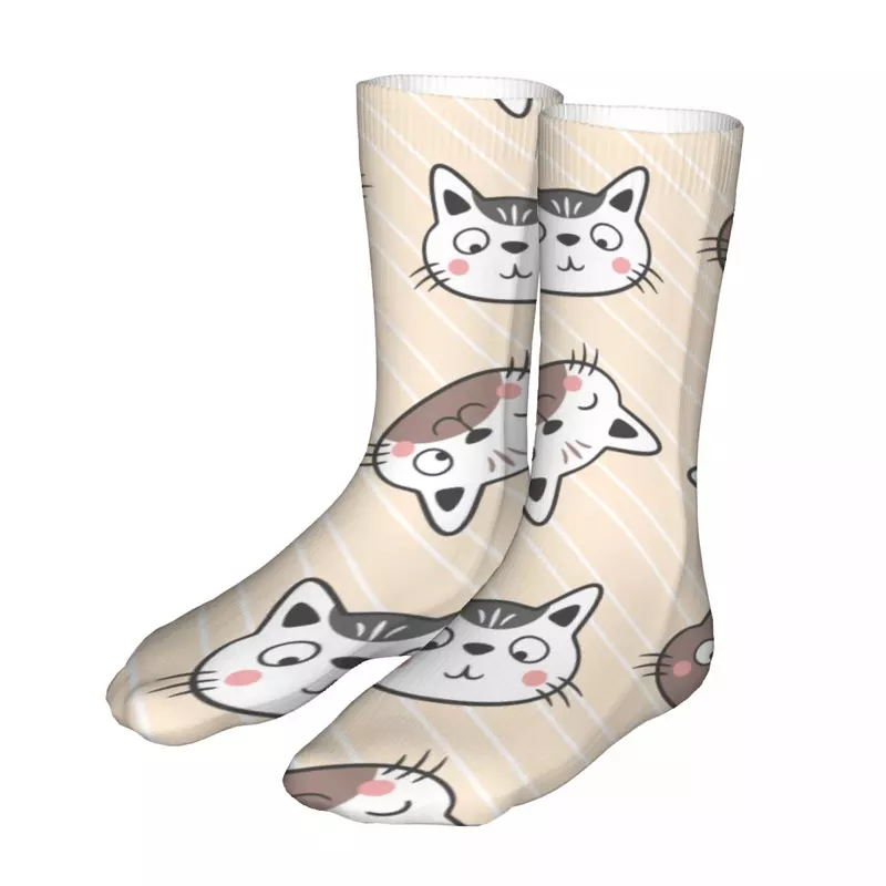 ถุงเท้ายาวสำหรับผู้ชายผู้หญิงลายแมวดีไซน์เท่ๆถุงเท้าบาสเก็ตบอลใส่สบายพิมพ์ลาย3D