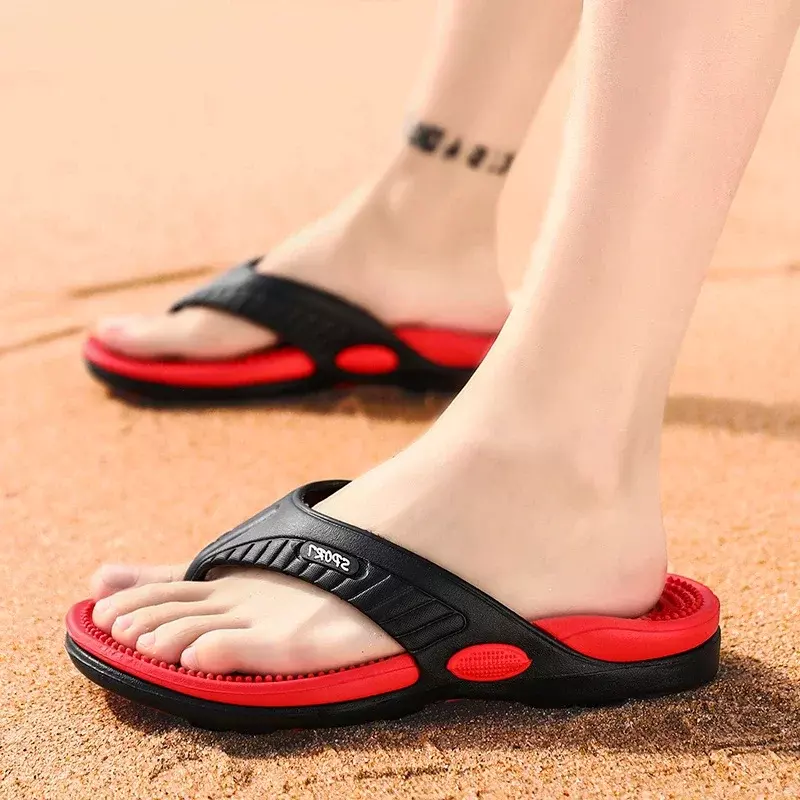 Letnie męskie klapki masujące granulki męskie kapcie wygodne sandały plażowe męskie obuwie domowe klapki japonki buty łazienkowe
