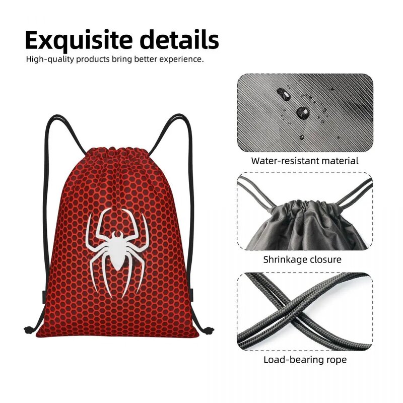 Custom Spider Cobweb Hexagon Drawstring Backpack Women Men Sport Gym Sackpack Portable Spider Man Shopping Bag Sack