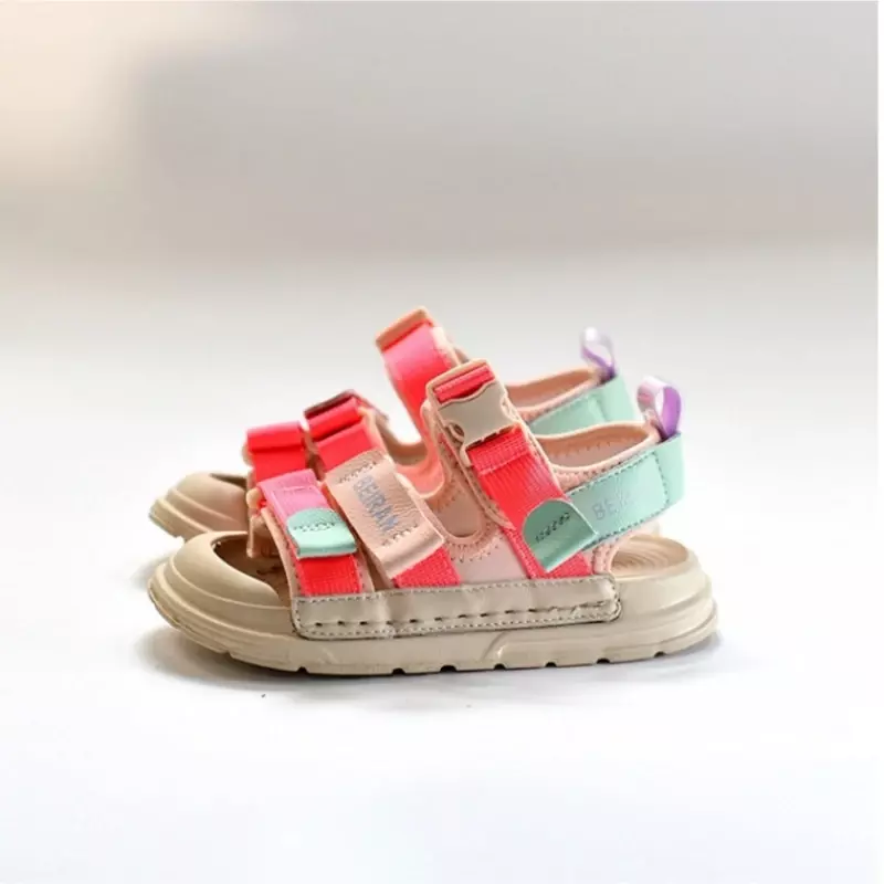 Sandalias de playa de piel auténtica para niños, zapatos informales con suela ultraligera, colores mezclados, Colocación de malla, Verano