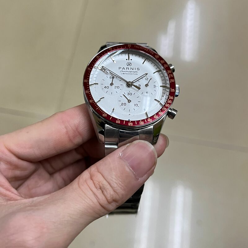 Часы наручные Parnis Мужские кварцевые с белым циферблатом, повседневные Роскошные с красной оправой и браслетом из нержавеющей стали, подарок, 40 мм, 2023
