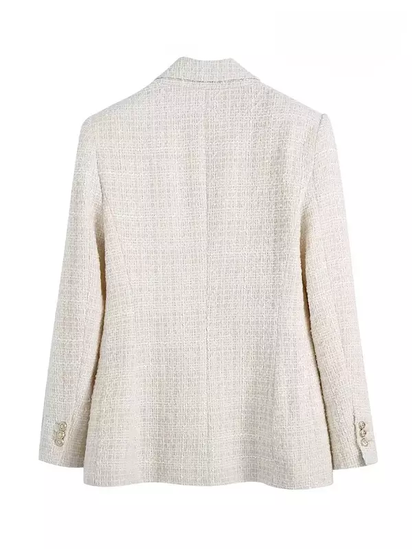 Chaqueta de Tweed con doble botonadura para mujer, abrigo Vintage de manga larga con bolsillos y solapa, ropa de abrigo elegante, novedad de 2024