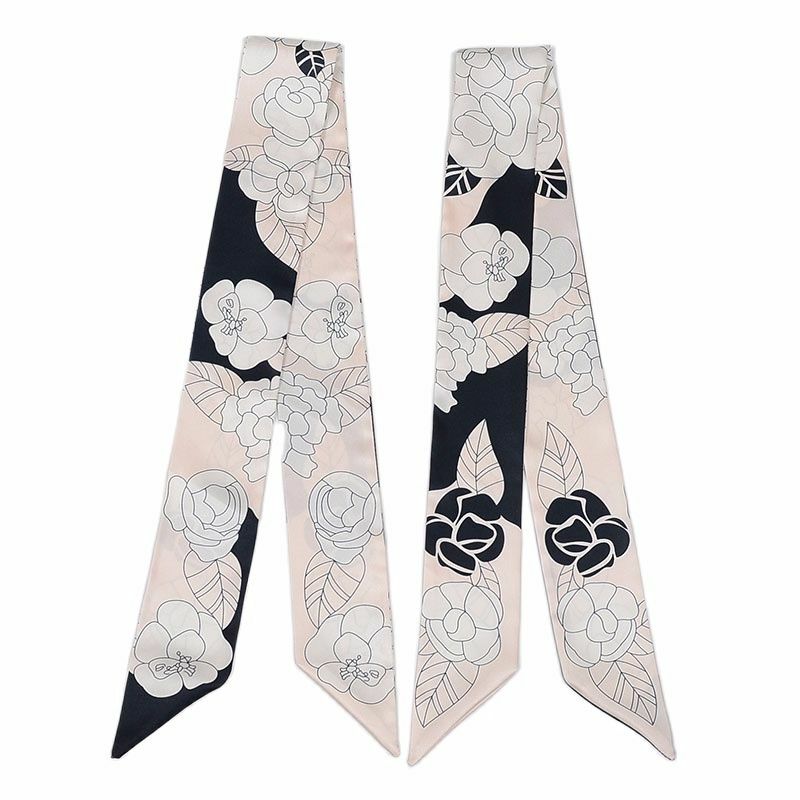 New Listing Silk Scarf Camellia Pattern Twill Satin Scarf Ladies Luxury Fashion Tie Bandana 2022