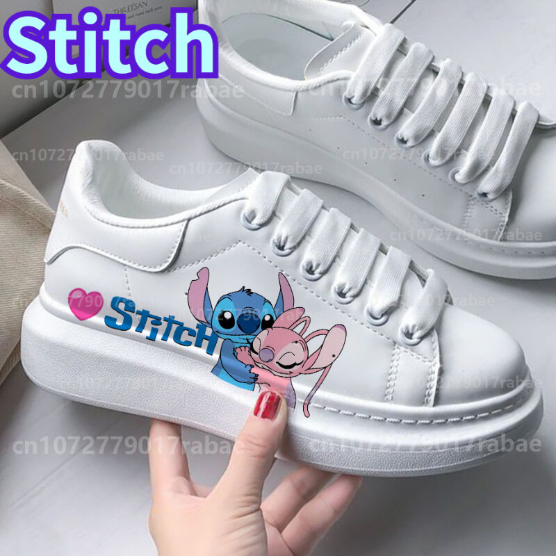 Stitch sepatu kets pasangan pria wanita, sepatu kasual sol datar motif grafiti 3D untuk pasangan laki-laki dan perempuan