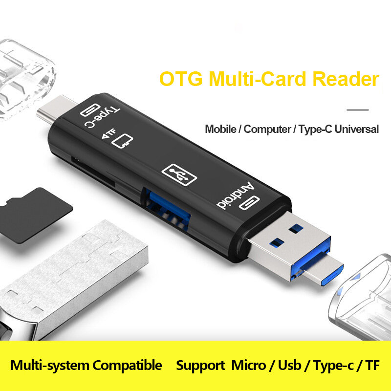 جينسلي-قارئ بطاقات OTG عالمي 3 في 1 من النوع C وميكروفون و USB ، لرؤوس تمديد كمبيوتر Android