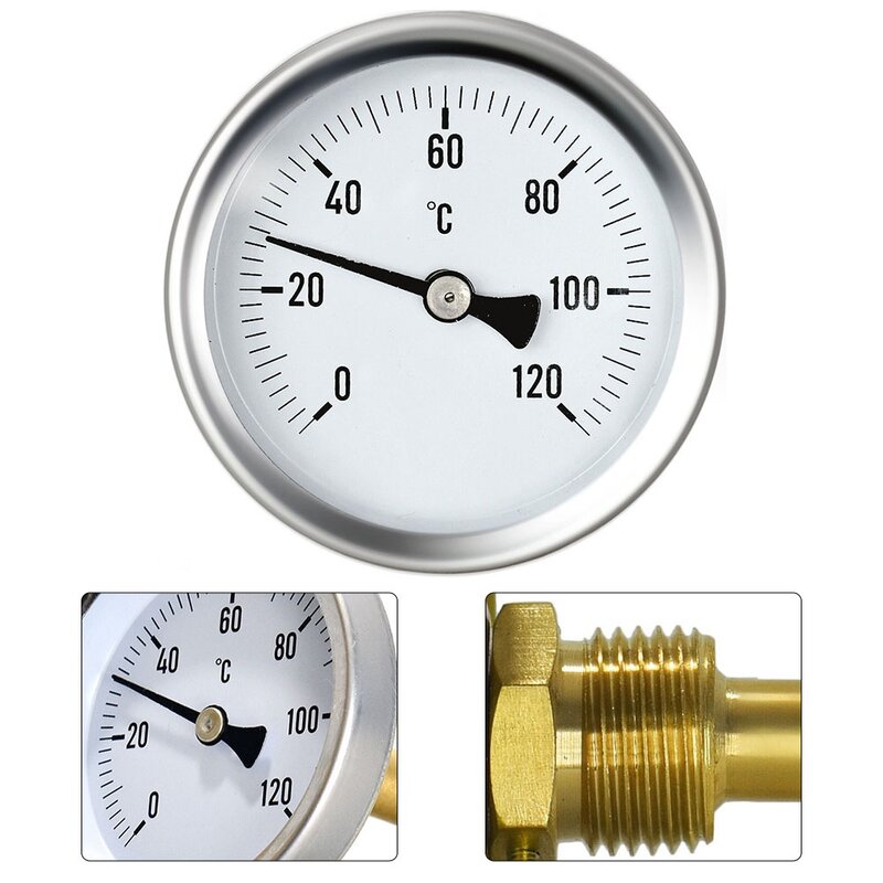 Durable Stainless Steel Thermometer  63mm Dial  Measure Water  Oil  and Air Temperature  Perfect for Heating Systems and Grills