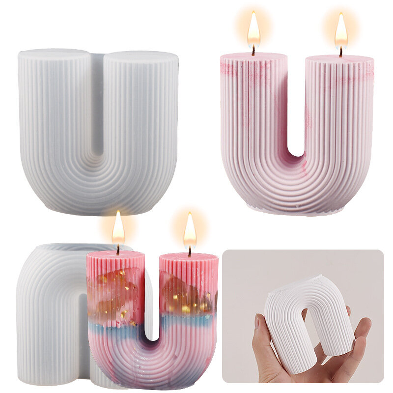 U Shape Candle Silicone Mold DIY Striped Arch Scented Candle Making Wax Mould Plaster Resin Ornament Craft Mold Home Decoration