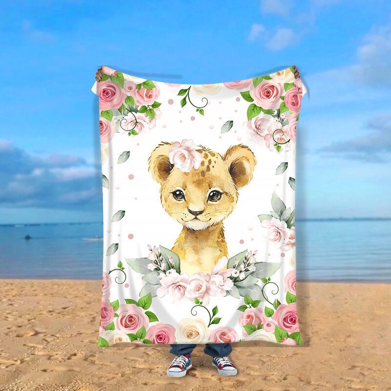 Animal flannel blanket, suitable for children, women, and adults, super soft, comfortable, pink, watercolor, Sherpa