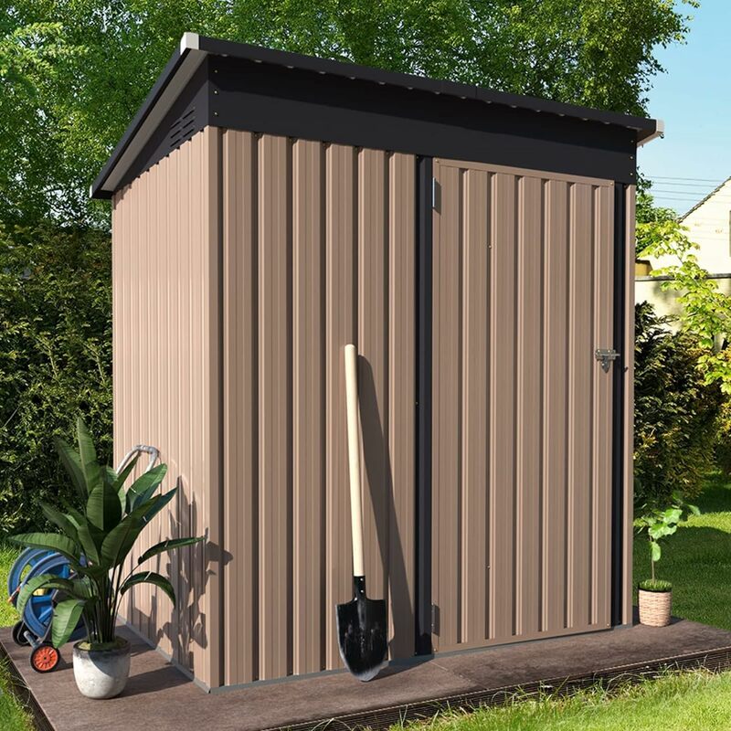 Cobertizo de almacenamiento para exteriores, cobertizo pequeño de Metal (16,6 pies cuadrados) con diseño de puerta Bloqueable, utilidad y almacenamiento de herramientas para jardín, 5 'X3