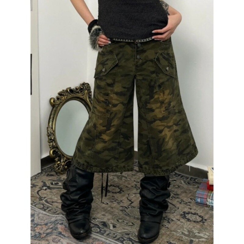 Deeptown-pantalones cortos holgados Vintage Jorts Y2k, Jeans Harajuku de pierna ancha, ropa de calle de camuflaje, pantalones Cargo de retroldenim de América