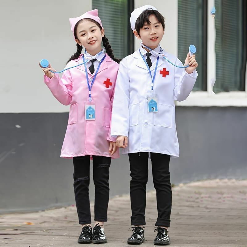 Pakaian Cosplay anak laki-laki perempuan, seragam dokter Suster Natal kostum bermain peran Natal, gaun pesta dokter