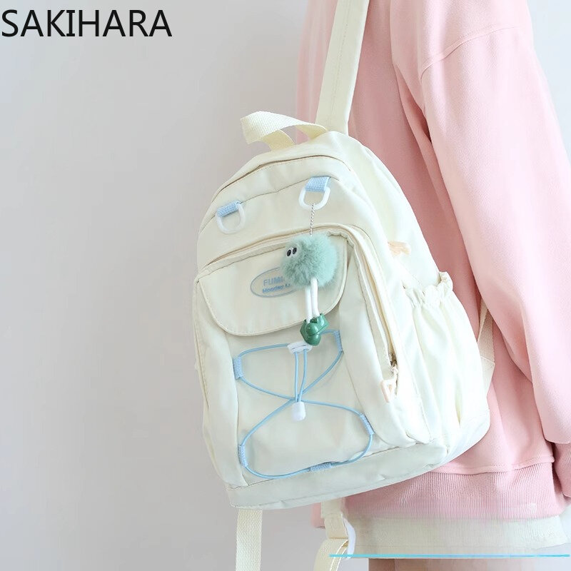 Tas bahu untuk siswa Jepang semua cocok Kawaii Mochila untuk mahasiswa serut warna kontras Bolsas Para Mujeres