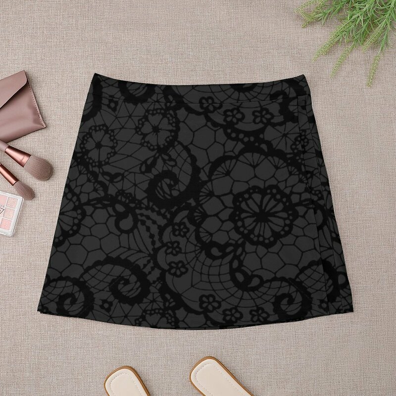 Minifalda de encaje negro para mujer, ropa femenina