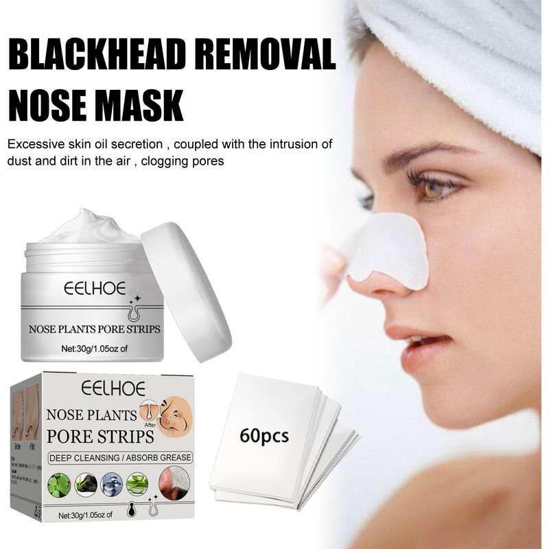 Plants Pore Strips Cream Mask Blackhead Remover Nose Black Dots Mask Acne Treatment Pore Strip Blackhead Face Cleaning