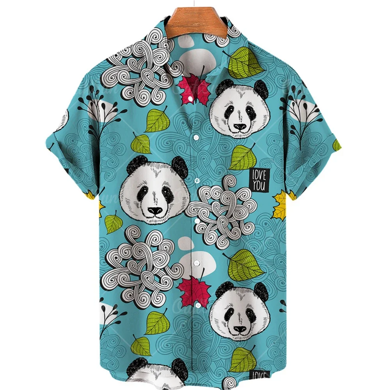Camisa hawaiana de Panda para hombre, camisa de manga corta con solapa, diseño de botones, ropa cómoda y suave, primavera y verano