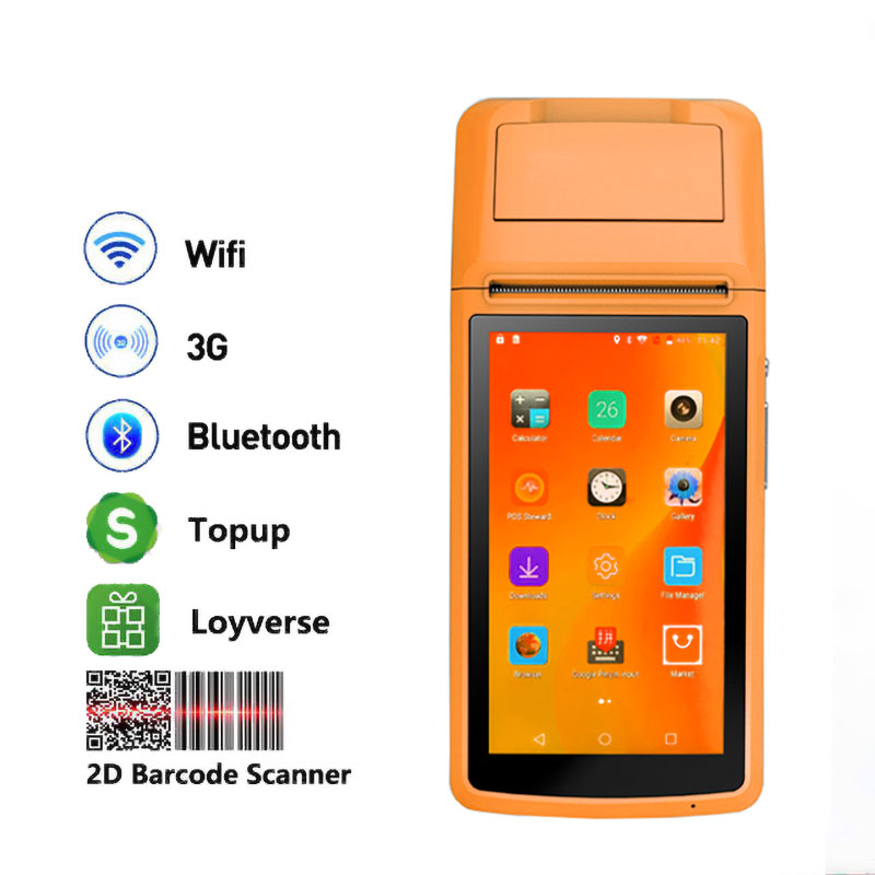 Handheld Impressora POS, Android 8.1, Pda Dispositivo, Qr Code Scanner, Móvel, Terminal Pos, Computador Caixa Registradora